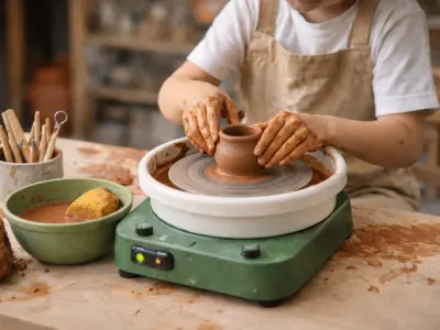 Enfant utilisant un mini tour de potier